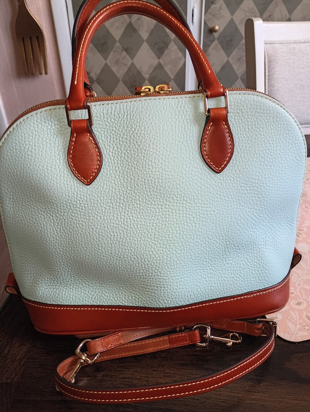 Dooney Zip Zip Pale Blue Pebble Leather Domed Satchel - Picture 9 of 15